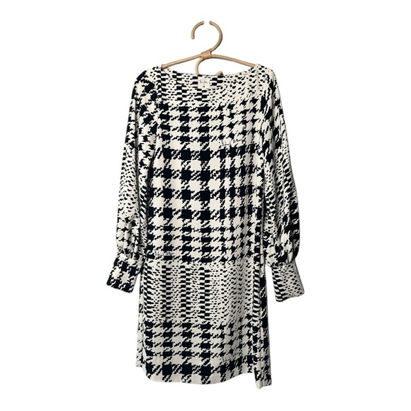 Richard Allen x H&M Boat Neck Black White Houndstooth Long Sleeve Shift Dress -2 - Picture 6 of 15